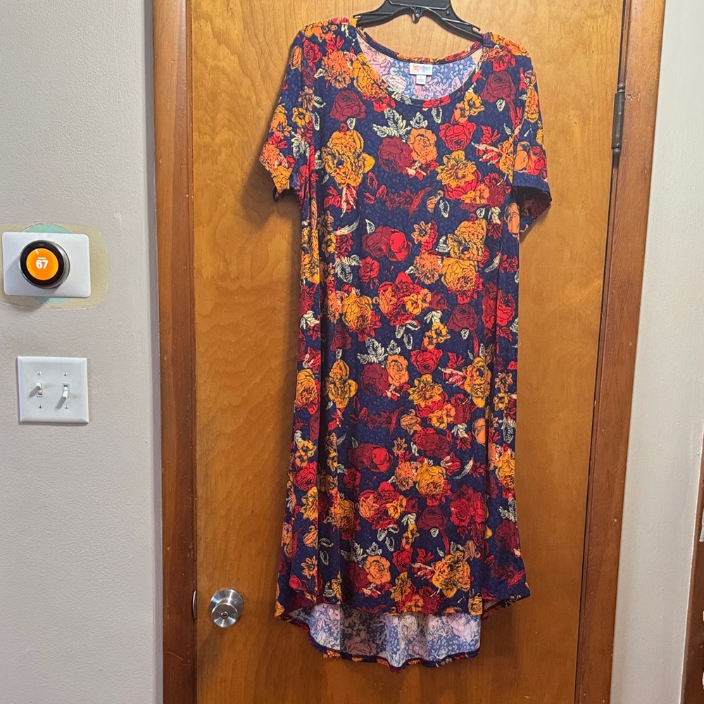 LuLaRoe Floral High Low Dress in Navy and Orange